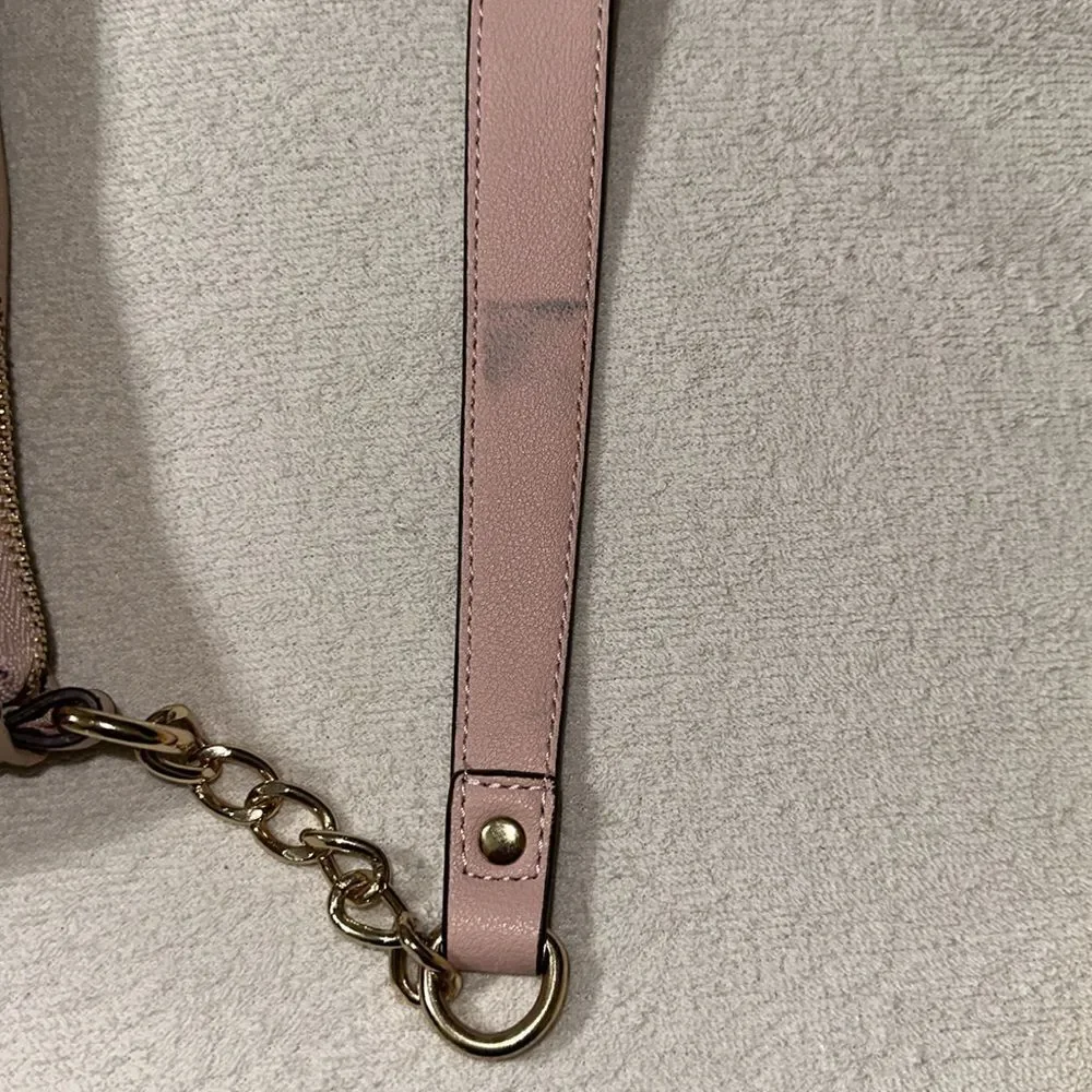 JC Tan Blush Pink White Tooled Logo Faux Leather Hobo Bag Purse